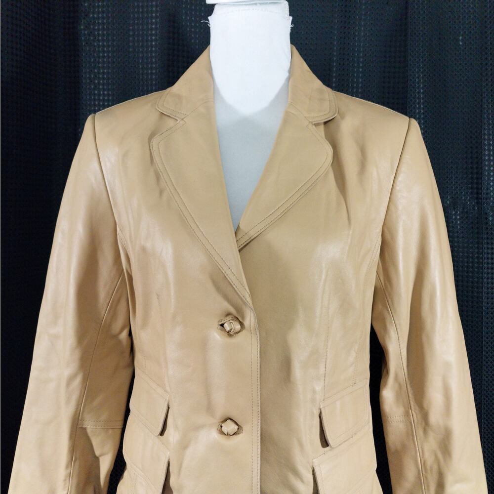 NWOT! PAMELA MCCOY! CAMEL TAN BEIGE GENUINE LEATHER KNOT DETAIL JACKET! SZ M - Picture 4 of 11